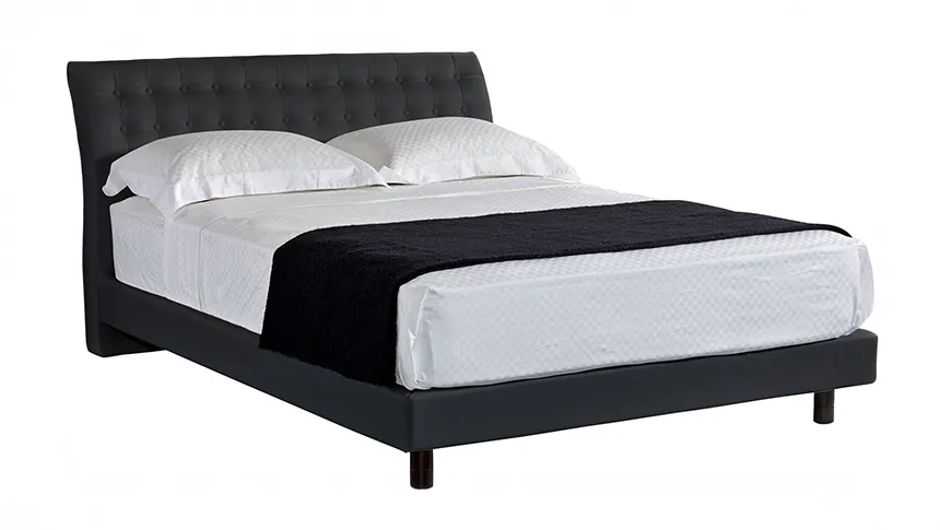 ドリームベッドのファブリックベッドフレーム『NO.876D』、ダークカラー、キルティング加工ヘッドボード、モダンデザイン