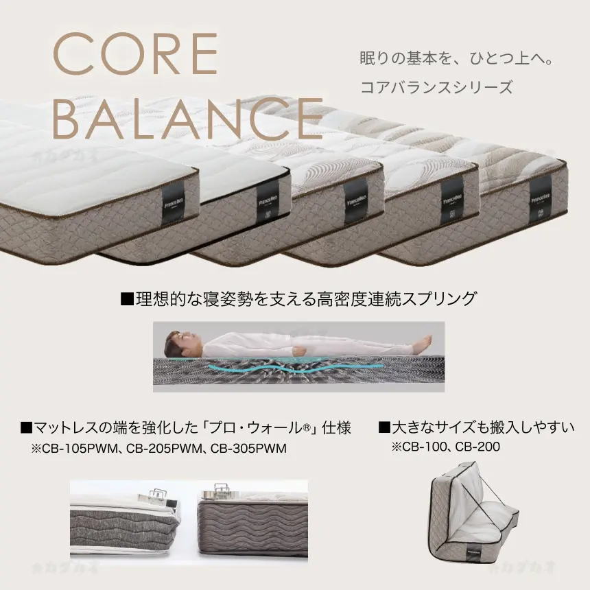 フランスベッド　マットレス　コアバランス　高密度連続スプリング　プロウォール　折りたたみ