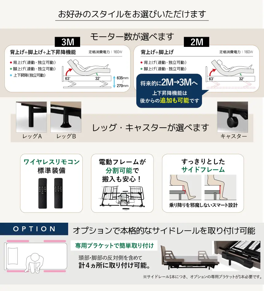 フランスベッド　電動リクライニングベッド　グランサス　お好みのスタイルをお選びいただけます