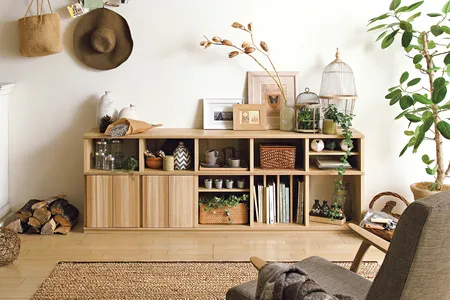 カリモク家具 ナチュラル木目のシェルフ収納カリモクのユニット収納シリーズ。サイズ組み合わせが特徴的です。 シリーズ：QW930（シェルフユニット） 品番：QW930AE203 / QW930BE202 / QW930CE200