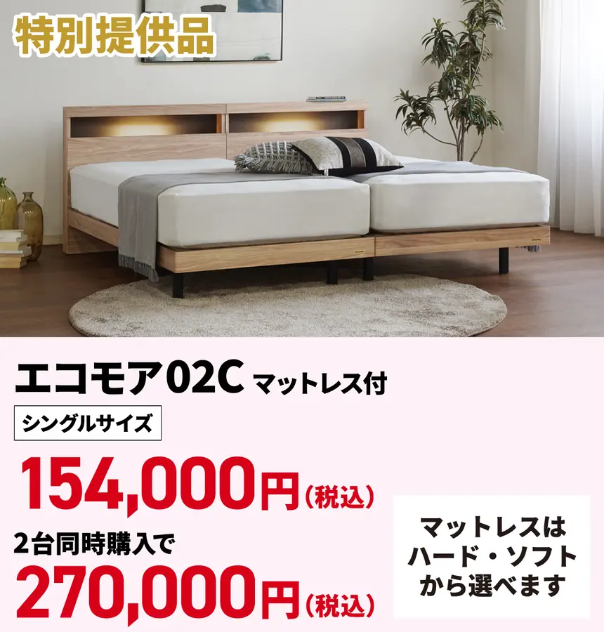 エコモア02Cベッド マットレス付き シングル154,000円・2台270,000円